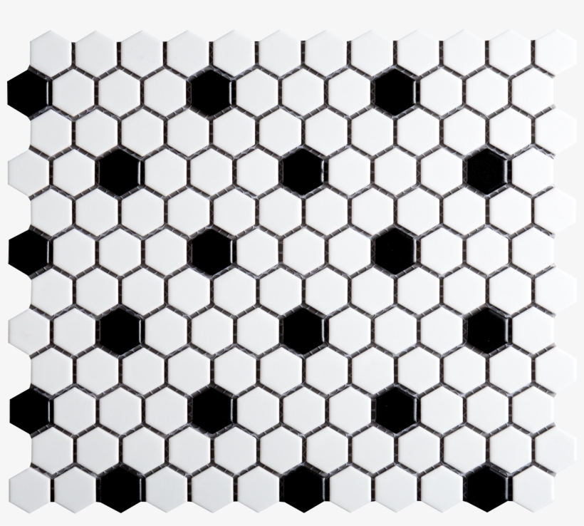 White W/black Dots - Prima Tile Retro Mosaic Hexagon White 1 Tile &, transparent png download
