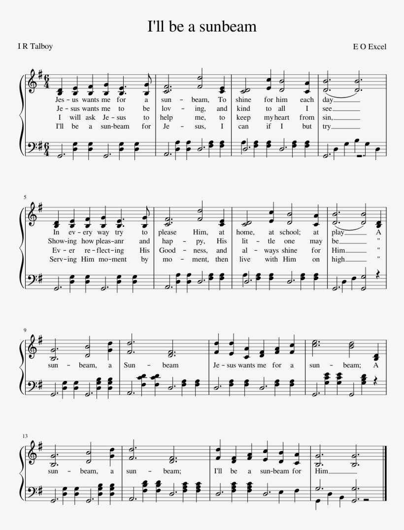 I'll Be A Sunbeam Sheet Music Composed By E O Excel - Health To The Company Music, transparent png download