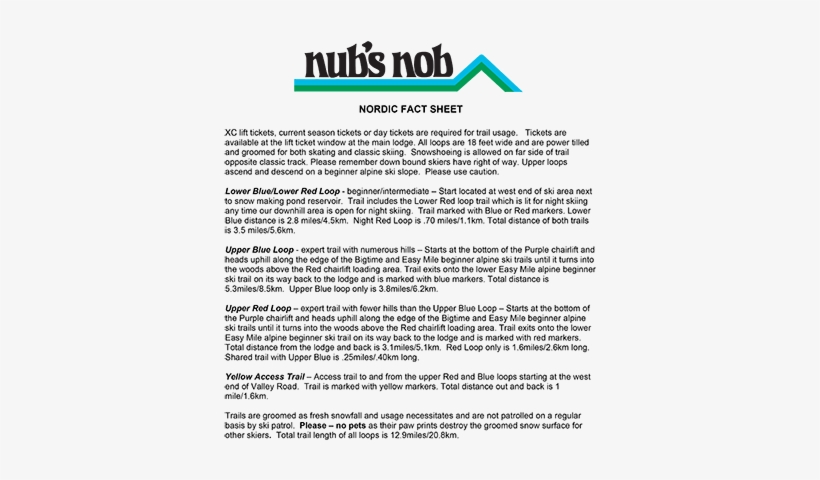 Nordic Xcountry Fact Sheet - Nubs Nob, transparent png download