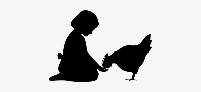 Silhouette Of Girl Feeding Chicken - Chicken And Girl Silhouette, transparent png download