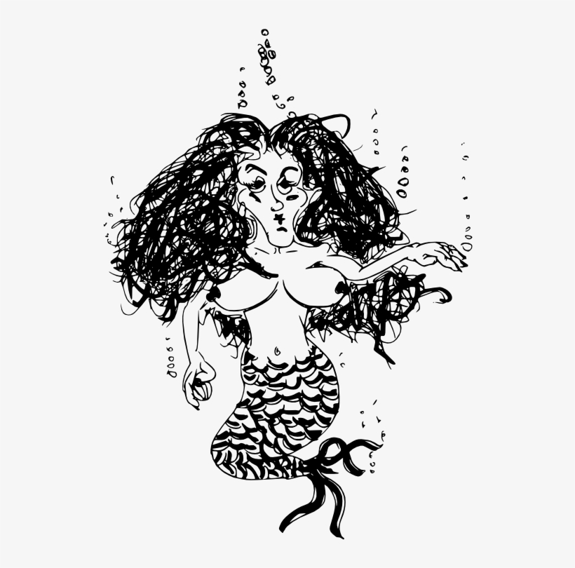 Doodle Wicked Mermaid Black White Line Art 555px - Coloring Book, transparent png download