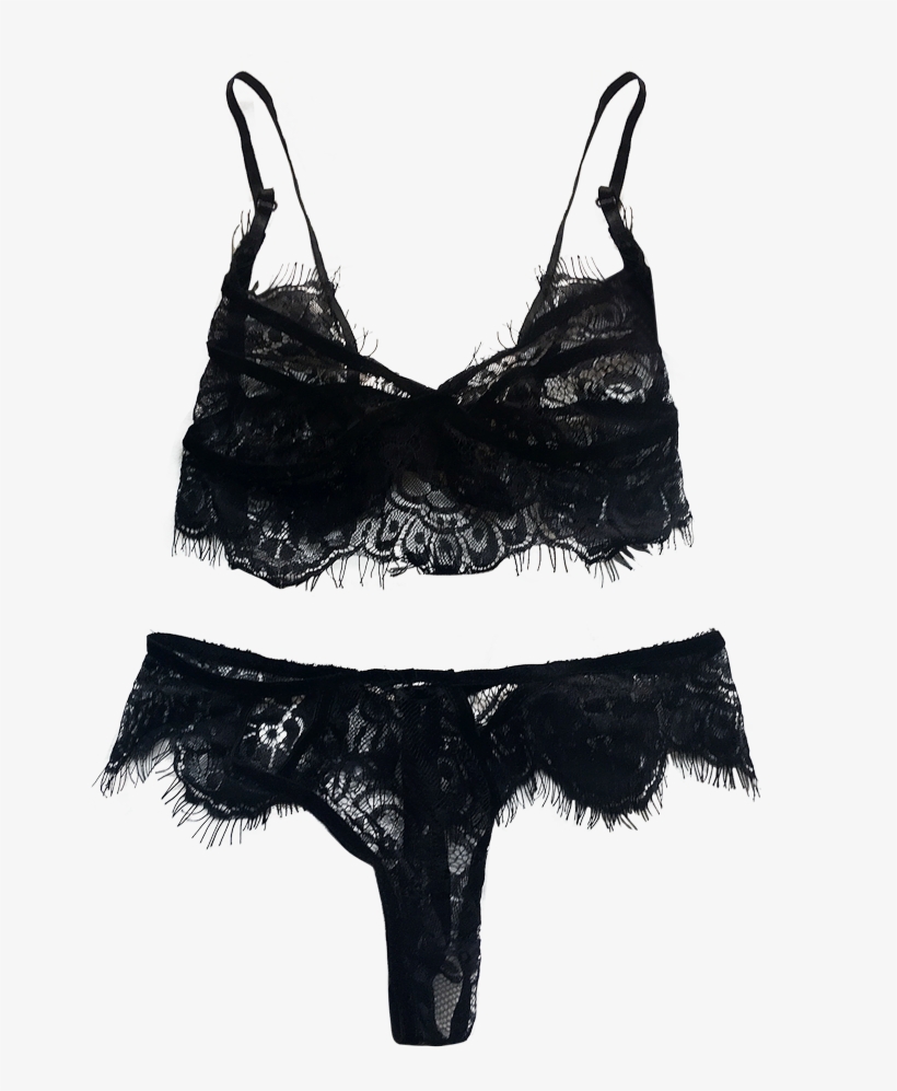 Adjusted Straps Sheer Lace Bra Set - Black Bra Set, transparent png download