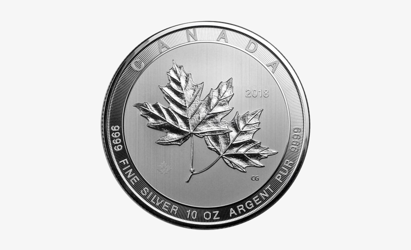 Ten Ounce 2018 Canadian Silver Maple Leaf Coin - 2018 10 Ounce Maple Leaf, transparent png download