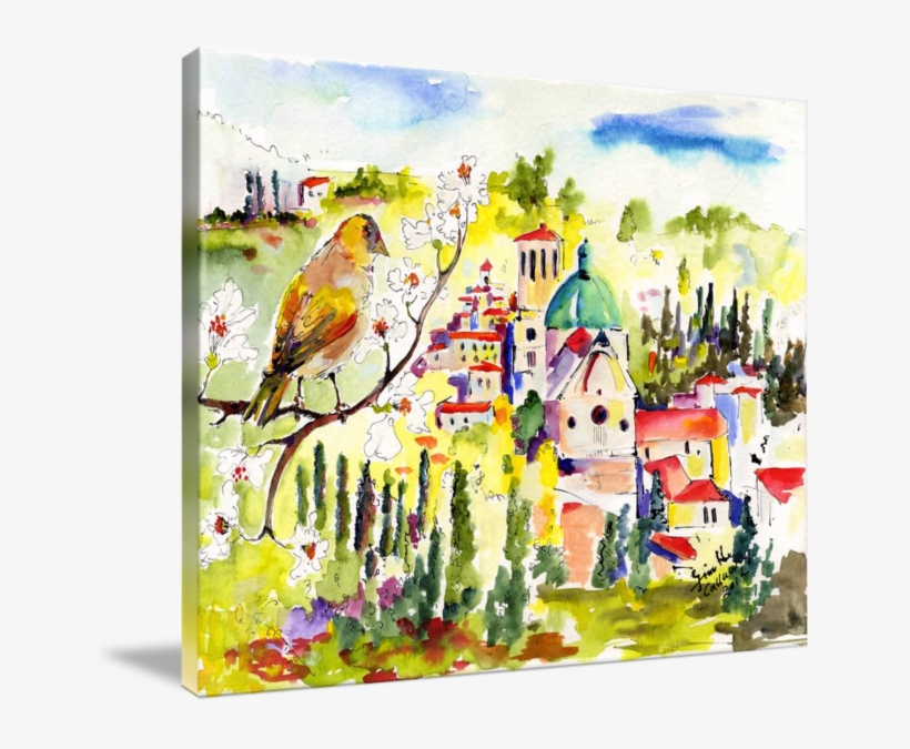 "spring In Assisi Italy Umbria Watercolor Ginette" - Gallery-wrapped Canvas Art Print 58 X 44 Entitled Spring, transparent png download