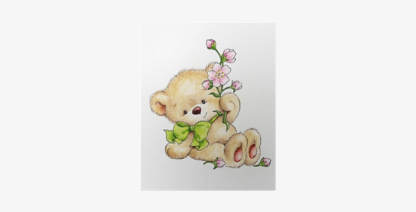 Teddy Bear With Cartoon Flowers, transparent png download