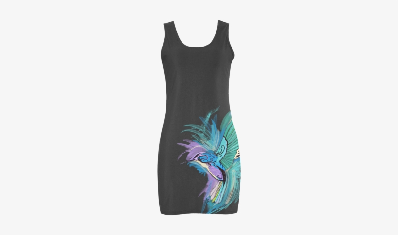 Handpainted Hummingbird Watercolor On Black Medea Vest - Dress, transparent png download