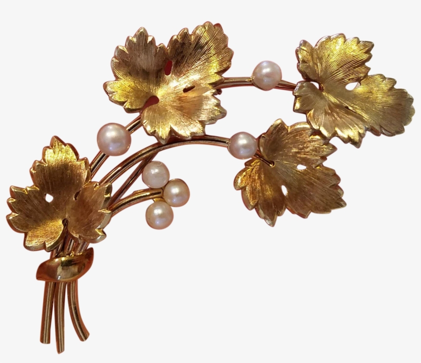 Vintage Krementz Grape Leaf And Cultured Pearl Pin - Jewellery, transparent png download