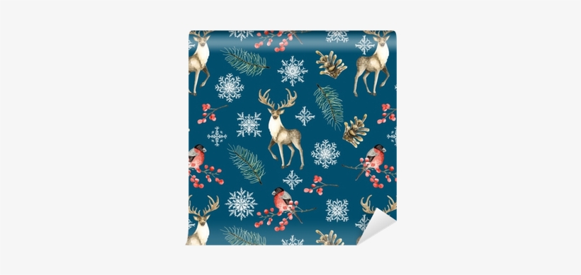 Seamless Christmas Pattern With Deer And Bullfinches - Eponj Home 3d Handy Çift Kişilik Nevresim Takımı -, transparent png download