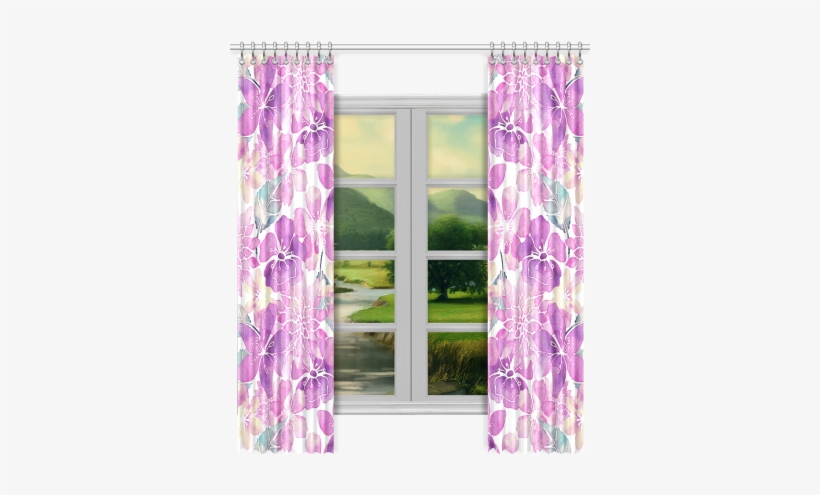 Watercolor Flower Pattern Window Curtain - Window Valance, transparent png download