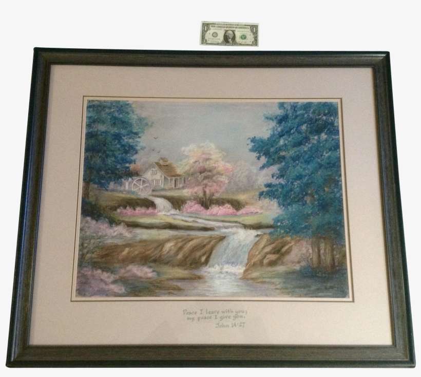 Joann Dolar Large Pastel Landscape Drawing Of Waterwheel - Drawing, transparent png download