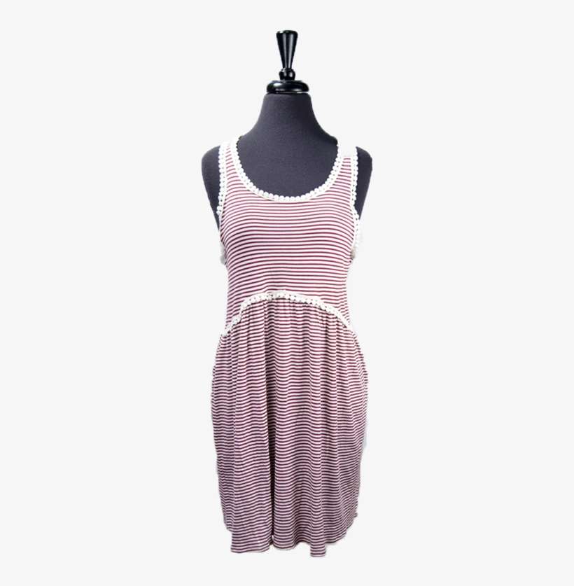 Babydoll Striped Lace Circle Trim Dress - Day Dress, transparent png download
