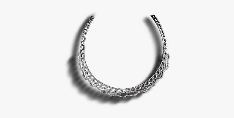 White Gold Diamond Necklace With Wavy Lace Pattern - Gold, transparent png download