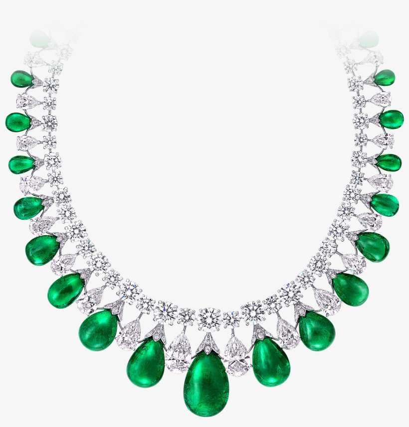 Emerald Cabochon And Diamond Necklace Graff By - Diamond Necklace With Emerald Drops, transparent png download