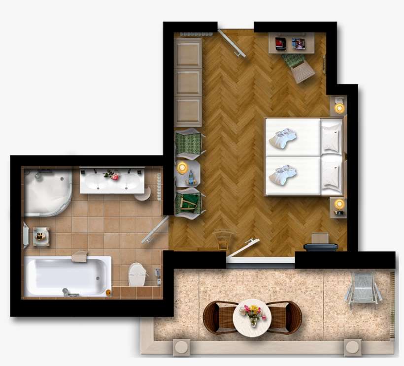 Deluxe Double Room South/west Balcony - Floor Plan, transparent png download