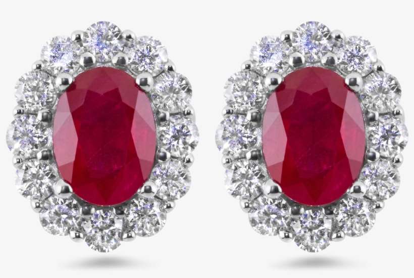 Red Ruby And Diamond Earrings - Ruby With Diamond Earrings, transparent png download