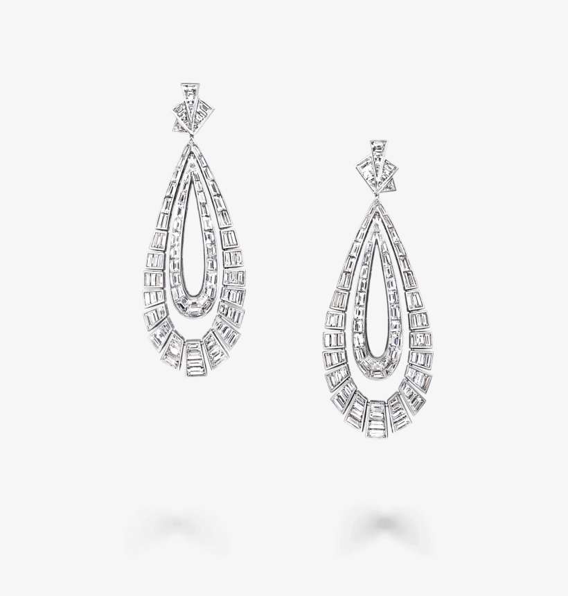 A Pair Of Graff Baguette Cut Double Loop Earrings - Earring, transparent png download