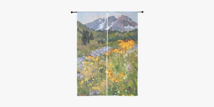 Mountain Floral Low Polygon Curtains - Painting, transparent png download