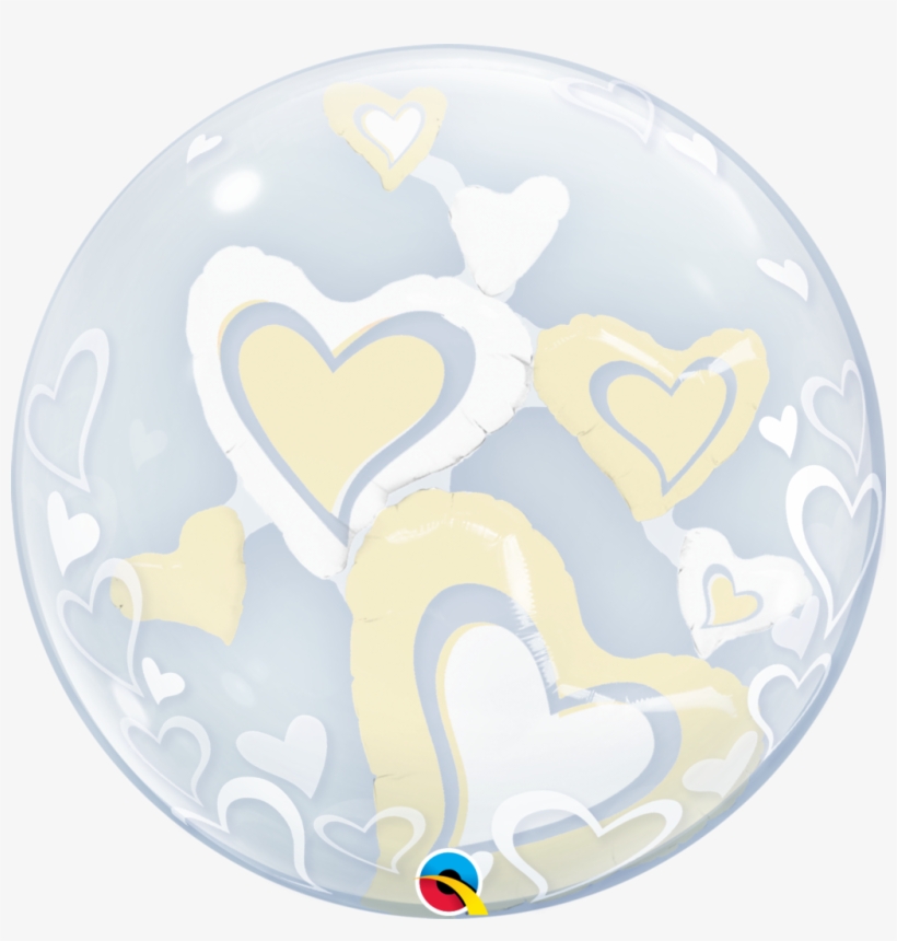 White & Ivory Floating Hearts Bubble Balloon - Qualatex Deco Bubble Clear Balloon, transparent png download