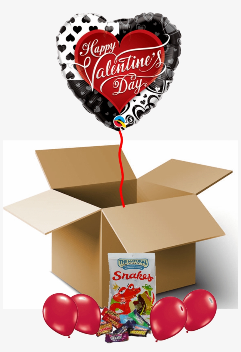 Valentine's Day Hearts Around Balloon In A Box - Shape Balloon - Happy Valentine's Day Black Hearts, transparent png download