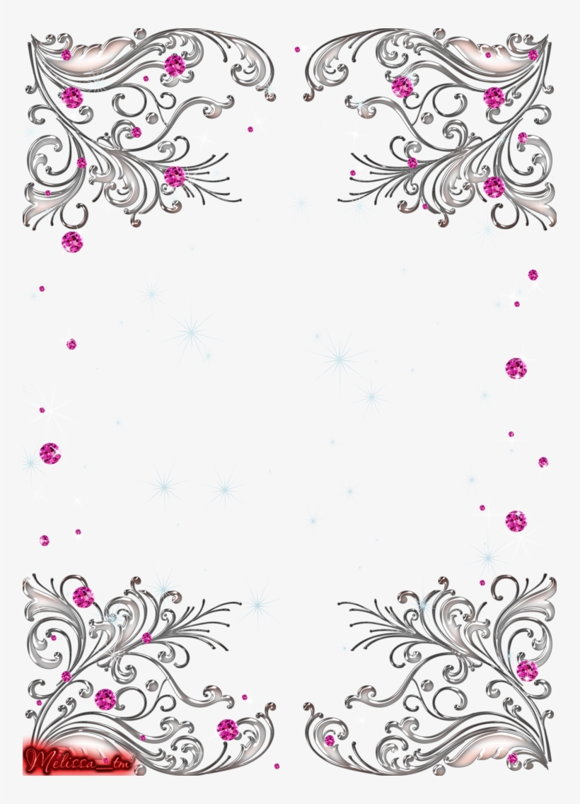 Silver Swirls And Pink Gems Png By Melissa-tm - Silver And Pink Background Png, transparent png download
