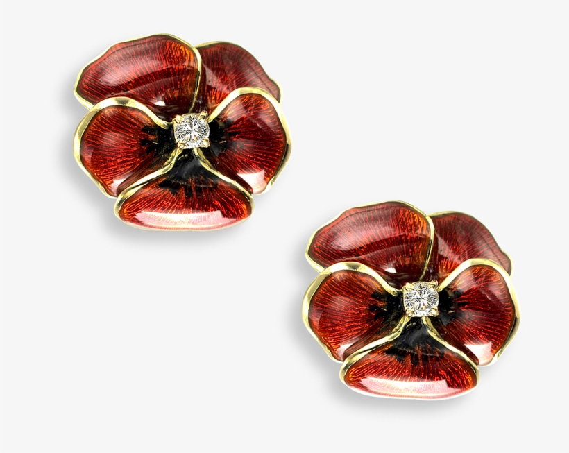 Nicole Barr Designs 18 Karat Gold Stud Earrings Pansy - Diamond Red Poppy Stud Earrings - 18k Gold, transparent png download