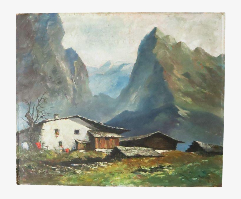 Farm House In South Tyrol, Old Oil Painting - Watercolor Paint, transparent png download