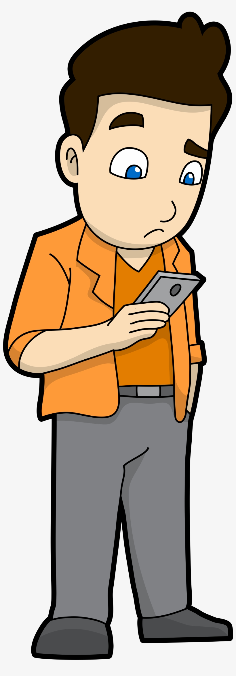 Cartoon Man Reading A Sad Message On His Phone - Sad Man Png, transparent png download