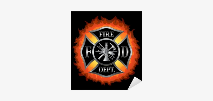Fire Department Maltese Cross With Flames Sticker • - Fire Department, transparent png download