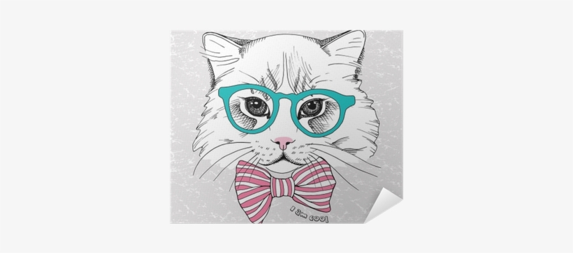 Image Portrait Cat In The Glasses And With Tie - Luna Tote By Hipsta Kitty, transparent png download