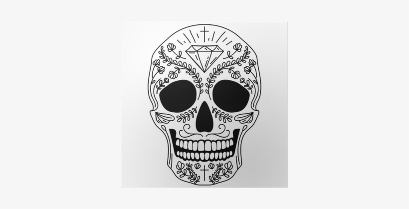 White Skull Png Download - Dia De Los Muertos Vector Black And White, transparent png download