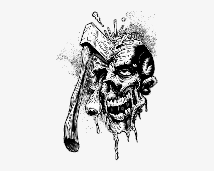 Clipart Black And White Asian Drawing Skull - Skull With Axe In Head, transparent png download
