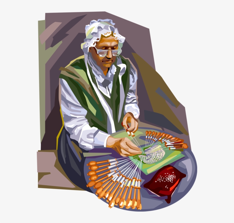 Vector Illustration Of Lace Maker At Work In Bruges, - Lace Making Clip Art, transparent png download