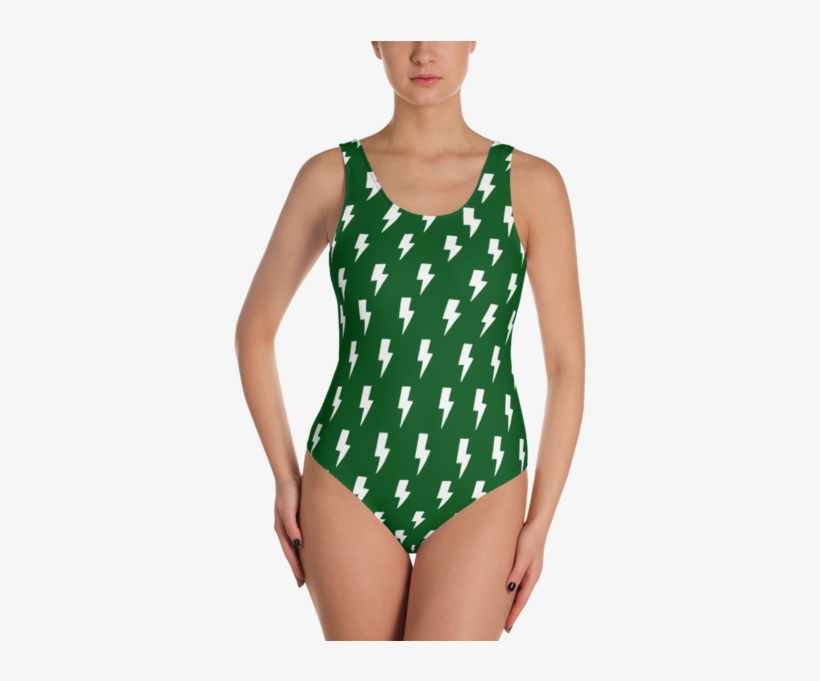 White Lightning Bolts On Green One-piece - Swimsuit, transparent png download