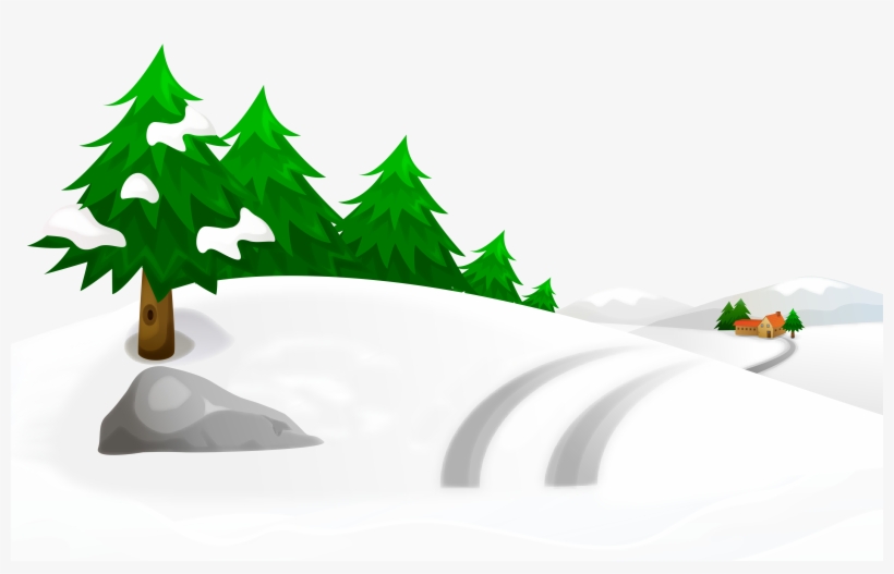Snowy Winter Ground With Trees And House Png Clipart - Snowy Ground Png, transparent png download