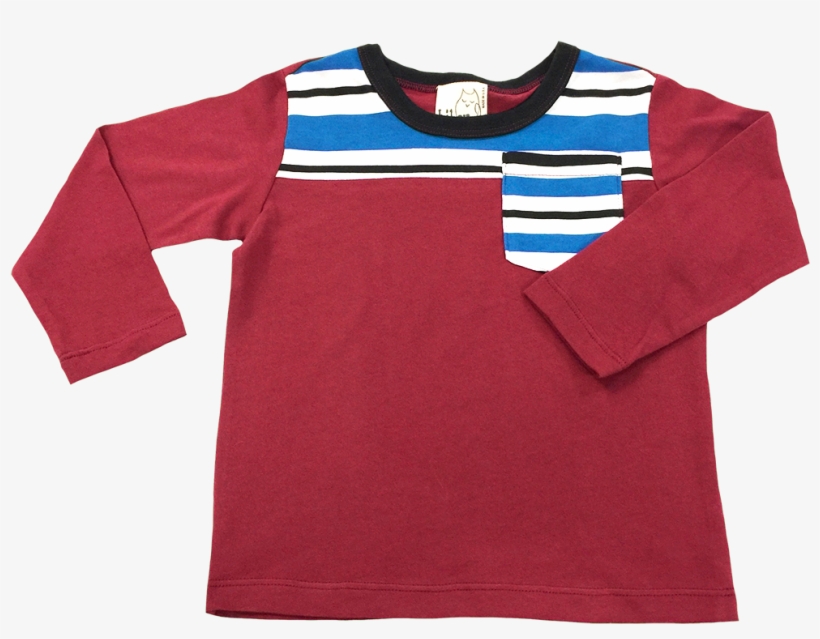Red Long Sleeve Shirt With Blue And White Stripe Detail - Hibou Clothing, transparent png download