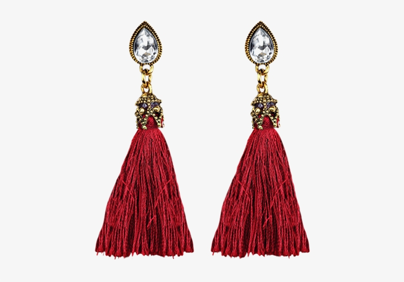 Rhinestone Tassel Water Drop Earrings - Boucles D Oreilles À Frange Rouge, transparent png download
