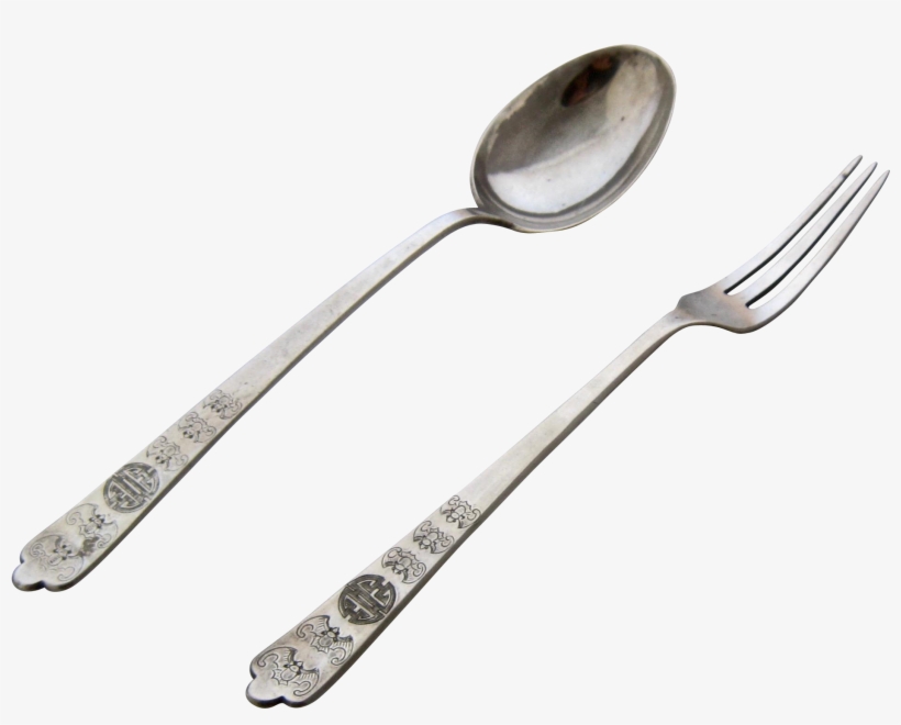 Old Chinese Export Silver - Spoon And Fork Png, transparent png download