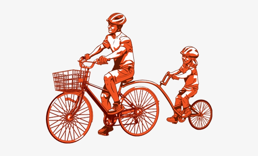 Child Riding A Bike Trailer Cycle Attached To His Father's - Bicycle, transparent png download