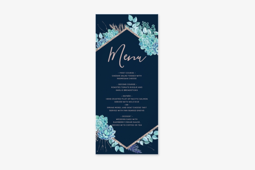 Blue & Aqua Watercolor Succulents Rose Gold Foil Frame - Blue And Rose Gold Foiling, transparent png download