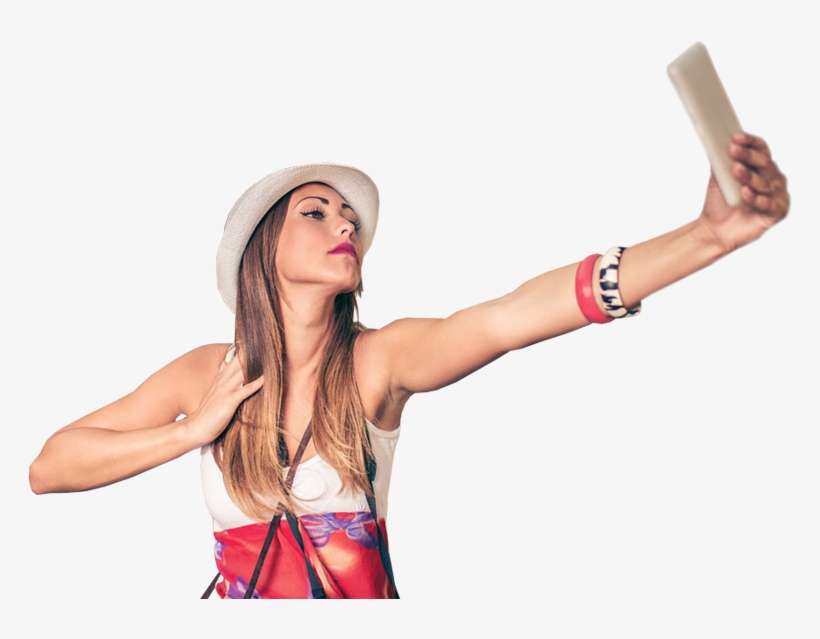 Pretty Female Tourist Takes Travel Selfie - Taking Photo Selfie Png, transparent png download