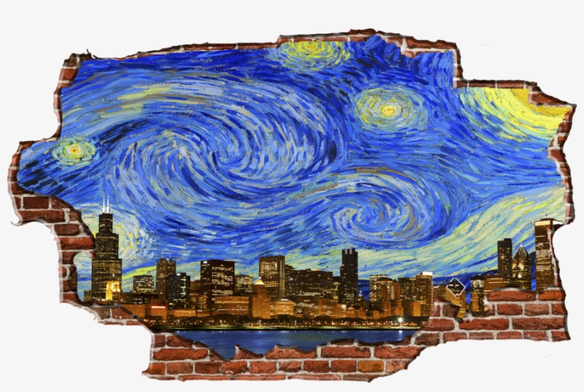 Zapwalls Decals Breaking Wall Starry Chicago - Starry Night Chicago Skyline Wall Graphic (75" X 50), transparent png download