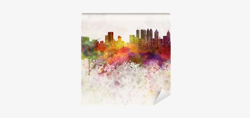 Atlanta Skyline In Watercolor Background Wall Mural - Black And White Atlanta Skyline, transparent png download
