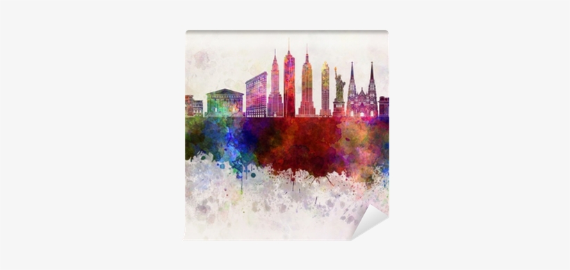 New York Skyline In Watercolor Background Wall Mural - New York City Background Painting, transparent png download