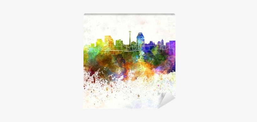 San Antonio Skyline In Watercolor Background Wall Mural - San Antonio Skyline In Watercolor Background, transparent png download