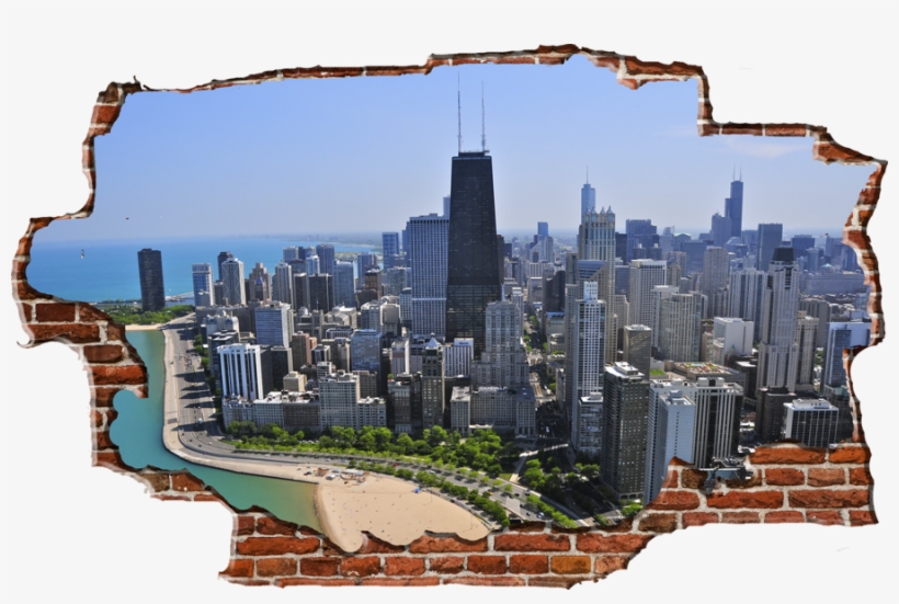 Zapwalls Decals Breaking Wall Chicago Skyline Color - Chicago Skyline, transparent png download