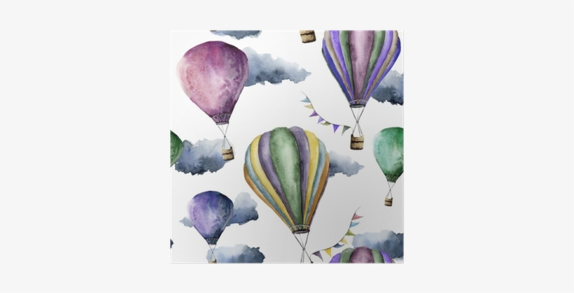Watercolor Pattern With Bright Hot Air Balloon - Hot Air Balloon, transparent png download