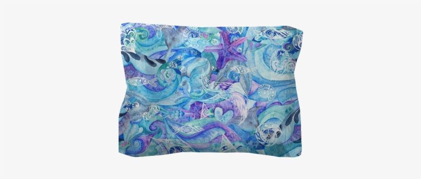 Blue Watercolor Abstract Marine Pattern Pillow Sham - Watercolor Painting, transparent png download