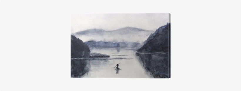 Watercolor Fishing Boat And Island With Mountains - Watercolor Painting, transparent png download