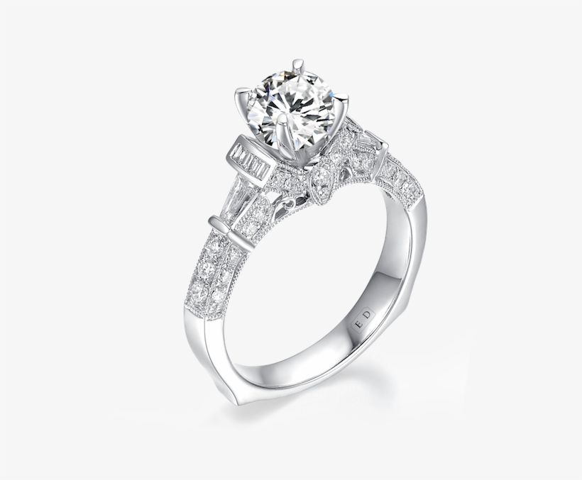 V-frame Filigree Micropavé Vintage Engagement Ring - .925 Sterling Silver Round Cubic Zirconia 3-stone Engagement, transparent png download