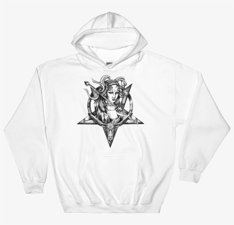 White Hoodie Printed With Succubus With A Inverted - Hoodie, transparent png download